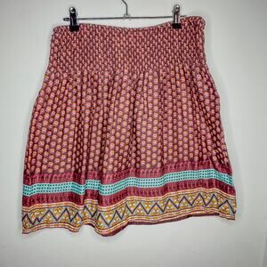 Blue Play Smocked Waist Boho Floral Mini Skirt Cotton India Size